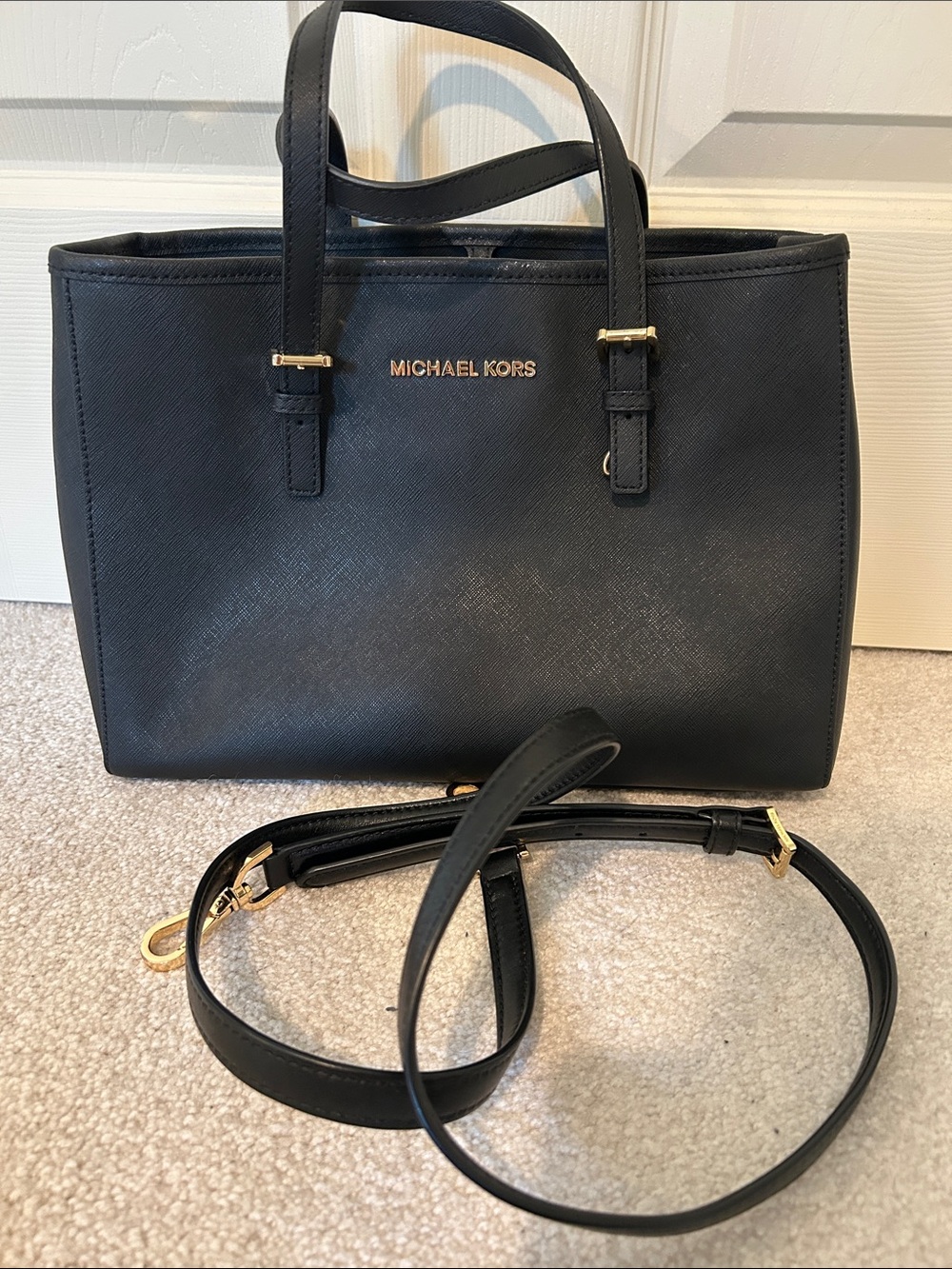 Michael Kors Black Saffiano Satchel with Gold Hardware